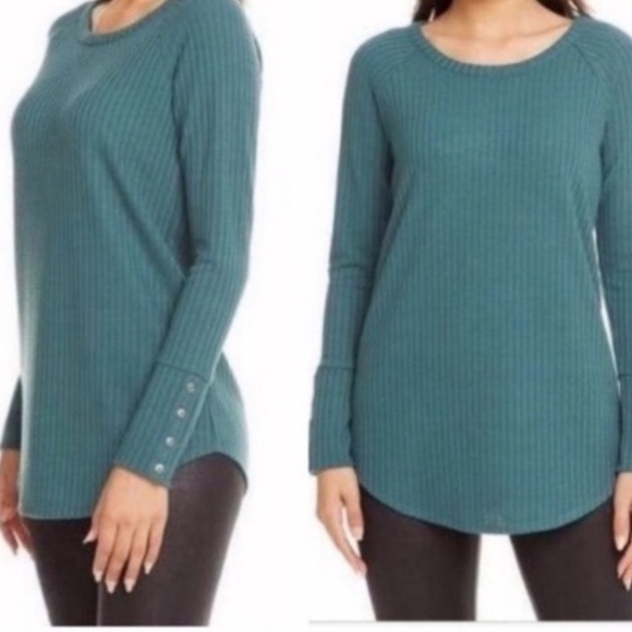 Chaser long Sleeves Tops Women’s Size XL waffle knit thermal button cuff - Picture 3 of 10